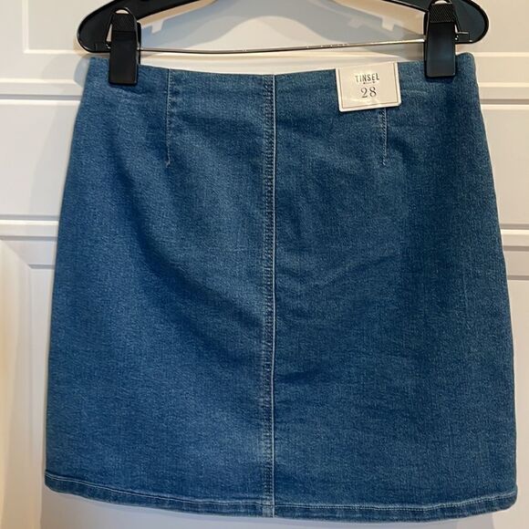 New Tinsel Denim Wrap Miniskirt - Picture 2 of 4